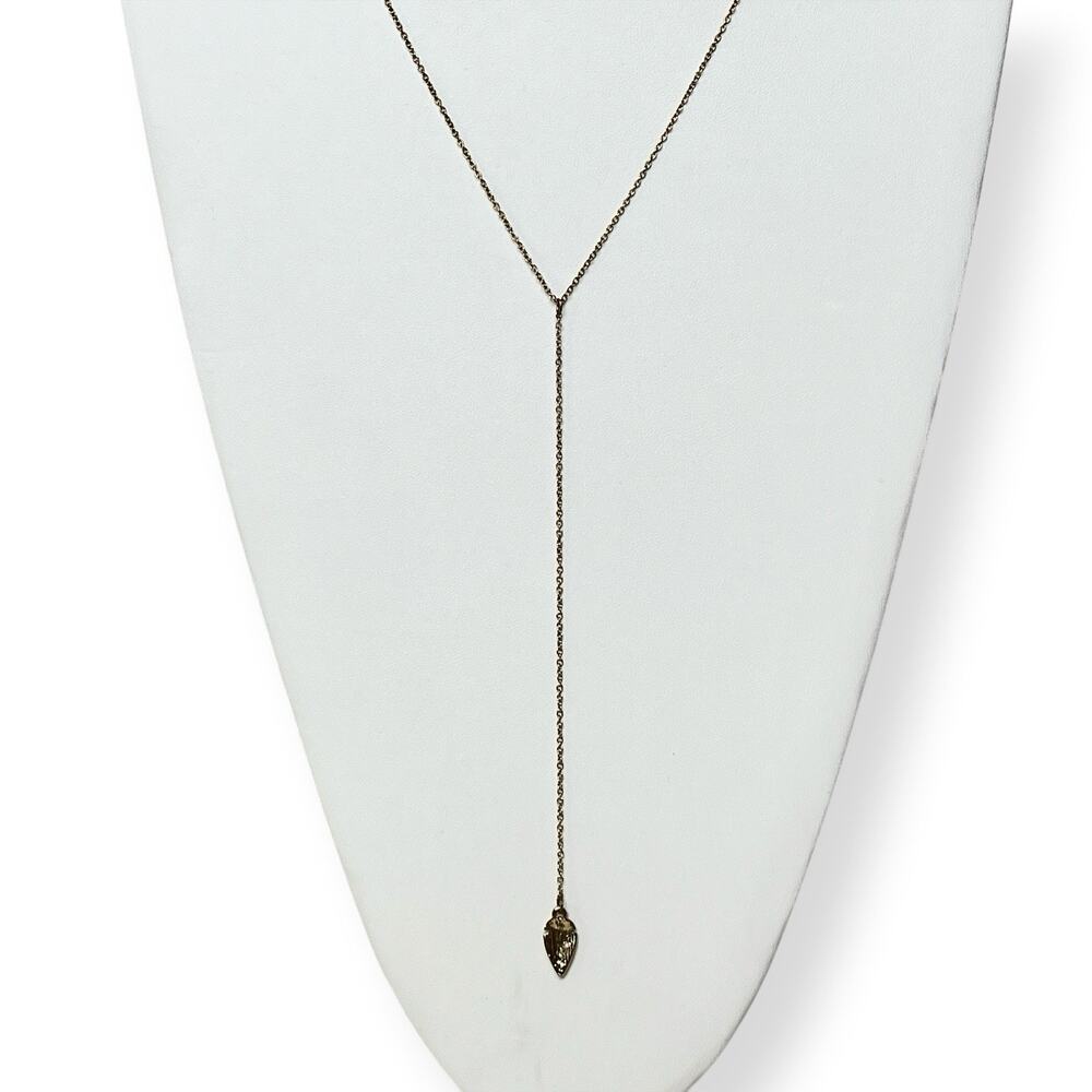 Y Necklace Arrowhead Pendant Nugget Texture Minimalist Gold Tone Delicate Chain